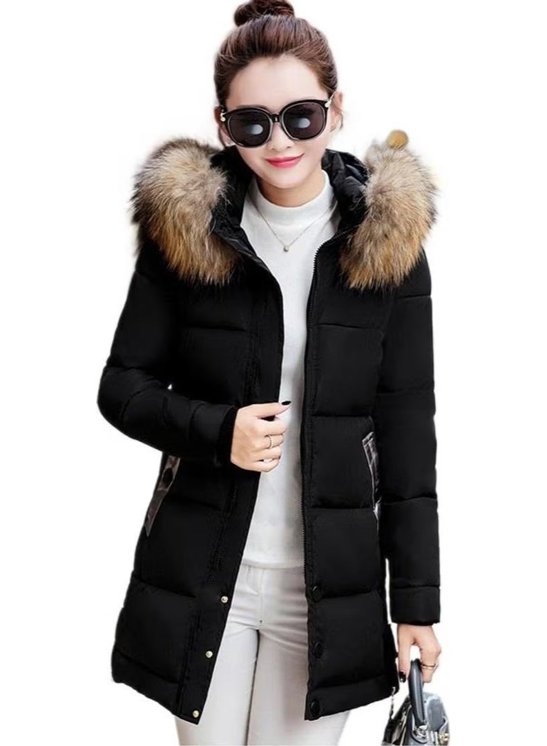 Barbora Winter Fur Collar Women's Puffer Coat 7112BLACK4 - Image 1